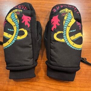 Neff Character Mittens, Black with with Colorful Cobra Design